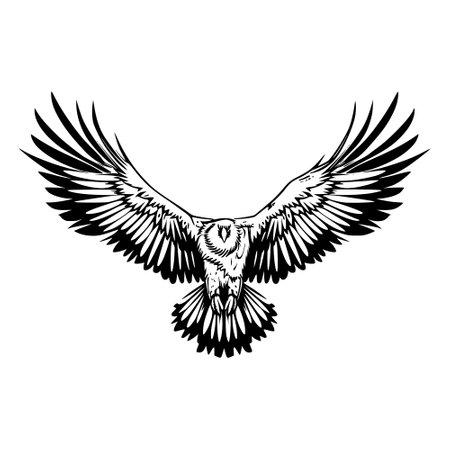 Eagle head with open wings isolated on white background. Vector illustration.のイラスト素材
