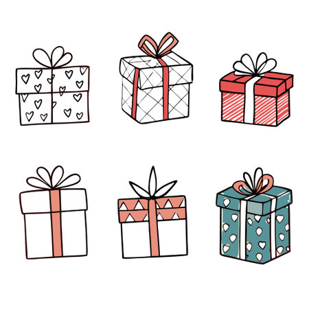 Vector illustration of various holiday gift boxesのイラスト素材