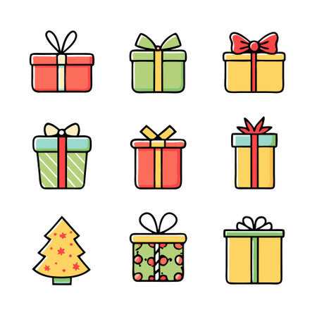 Vector illustration of various holiday gift boxesのイラスト素材