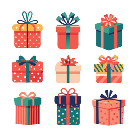 Vector illustration of various holiday gift boxesのイラスト素材