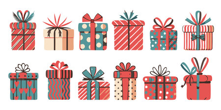 Vector illustration of various holiday gift boxesのイラスト素材