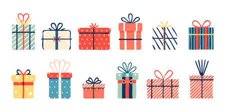 Vector illustration of various holiday gift boxesのイラスト素材