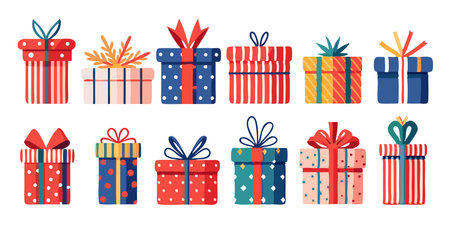Vector illustration of various holiday gift boxesのイラスト素材