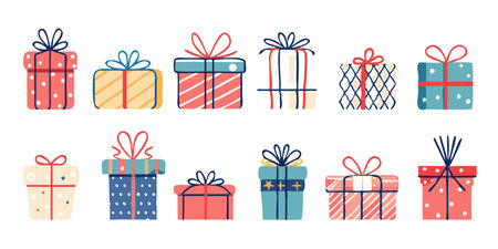 Vector illustration of various holiday gift boxesのイラスト素材