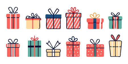 Vector illustration of various holiday gift boxesのイラスト素材
