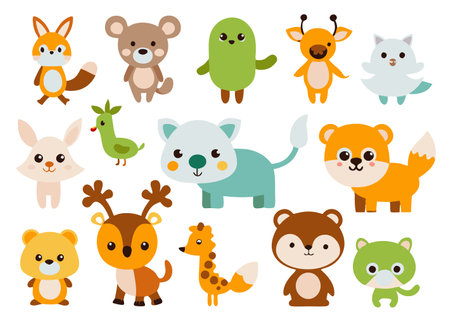 Set of cute animals cartoon vector illustrationのイラスト素材