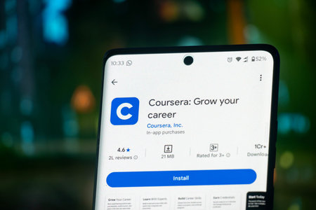 Dhaka, Bangladesh 26 Dec 2025:Mobile phone with Coursera icon on screen .