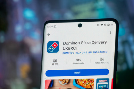 Dhaka, Bangladesh 26 Dec 2025:Domino's Pizza, Pizza Hut, and Papa John's icons are displayed on an...
