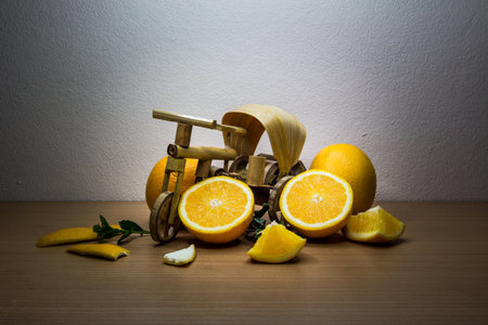 bicycle and orange fruitの写真素材