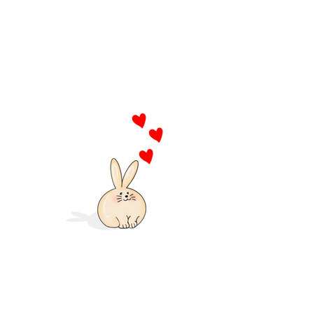 Cute cartoon bunny with hearts on white background. Vector illustration.の写真素材