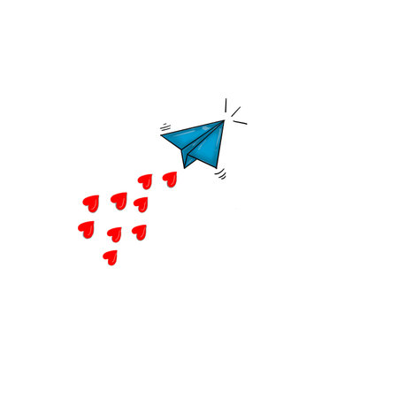 Paper plane with red hearts on a white background. Vector illustration.の写真素材