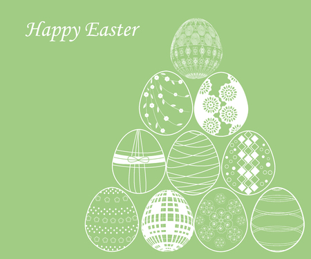 Set of white easter egg on green backgroundのイラスト素材