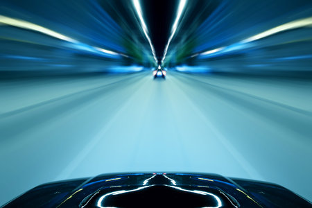 Car in night drive on the road in cityの写真素材