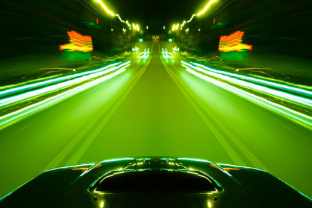 Car in night drive on the road in city
