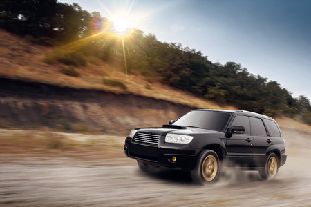 Car fast drive on the off-roadのeditorial素材