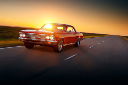 Retro car drive on the roadのeditorial素材