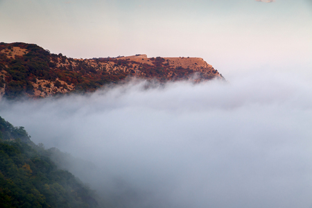Beautiful nature landscape in Crimea. Clouds higher mountainの写真素材