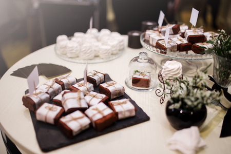Tasty food on table at the reception banquetの写真素材