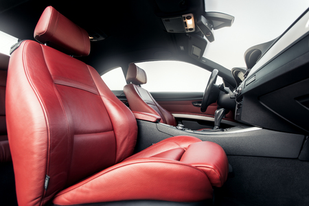 Modern interior of premium car with leather red seatsの写真素材