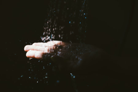 Sensual sunny shower at the dark roomの写真素材