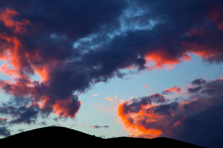 Sunset sunrise clouds on sky, nature landscape background