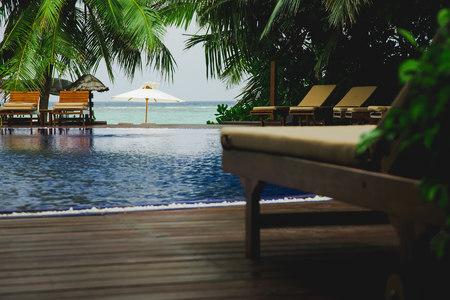 Swimming pool in resort island at outdoorsの写真素材