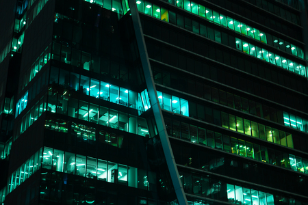 Skyscrapers at night, Moscow International Business Center - Moscow-City, Russiaの写真素材