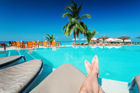 Swimming pool at tropical island resort, Maldivesの写真素材