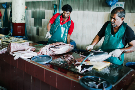 Male, Maldives - December 17, 2016: Fish for sale at the Fish Market in the city of Male, capital of Maldivesのeditorial素材