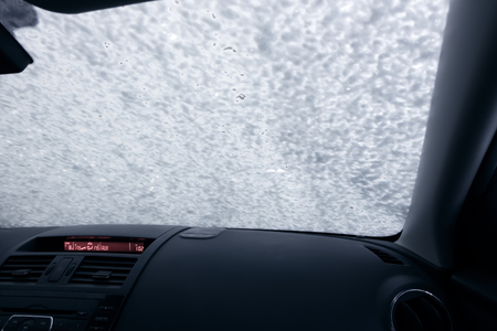 Car wash, view from the inside. Foam backgroundの写真素材