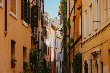 Narrow street in Rome, Italy at summerの写真素材
