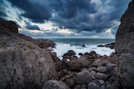 Black sea coastline of Crimea at duskの写真素材