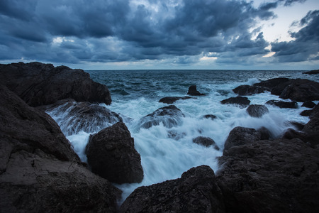 Black sea coastline of Crimea at duskの写真素材