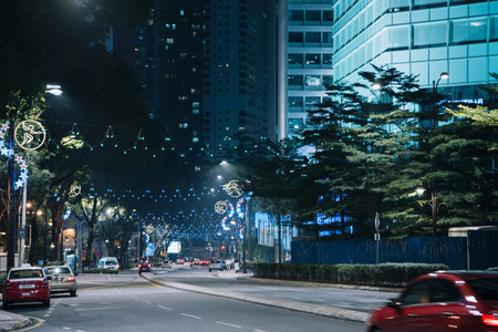 Kuala Lumpur, Malaysia - October 13, 2017: Central downtown district of Kuala Lumpur city at nigh....