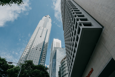 Singapore, Singapore - October 15, 2017: Singapore city skyline landscape at daytime. Business Downtown district. Urban skyscrapers cityscapeのeditorial素材