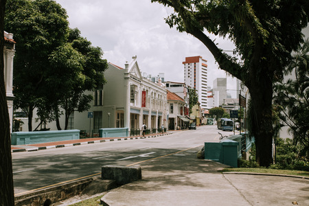 Singapore, Singapore - October 15, 2017: Singapore city skyline landscape at daytime. Business Downtown and Chinatown district. Urban skyscrapers cityscapeのeditorial素材