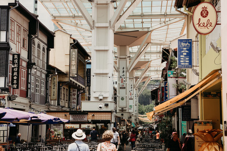 Singapore, Singapore - October 15, 2017: Smith St in Chinatown district at Singapore city. Street with food courts and restaurantsのeditorial素材