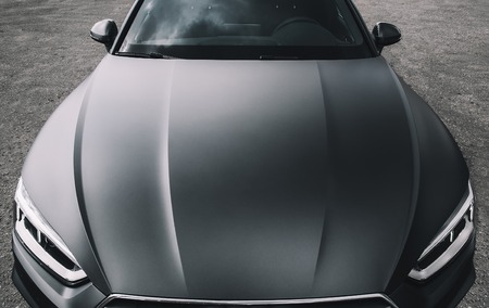 Modern car wrapped in grey color matte vinylの写真素材