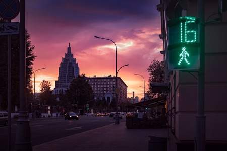 Business center Oruzheyny in Moscow city, Russia in the sunsetの写真素材