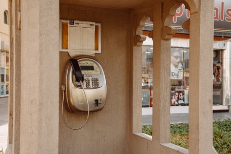 Dubai, UAE - September 09, 2018: Street phone booth in traditional arab style at Al Fahidi districtのeditorial素材
