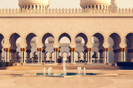 Sheikh Zayed Grand Mosque in Abu-Dhabi in the sunsetの写真素材