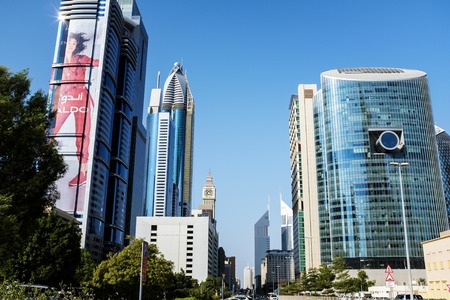 Dubai, UAE - September 12, 2018: Beautiful view to Dubai downtown city center in the daytime, United Arab Emiratesのeditorial素材
