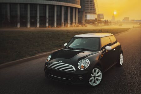 Moscow, Russia - April 27, 2019: MINI Cooper car is parked near office buildings at International Business Center Moscow-cityのeditorial素材