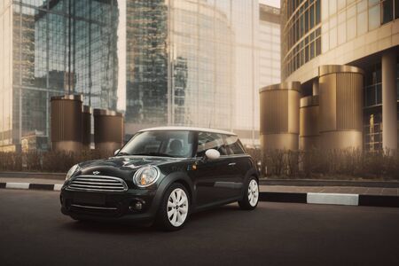 Moscow, Russia - April 27, 2019: MINI Cooper car is parked near office buildings at International Business Center Moscow-cityのeditorial素材