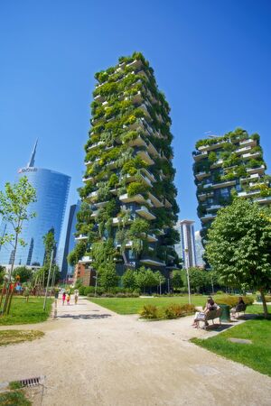 Milan, Italy - June 16, 2019: Bosco Verticale (Vertical Forest) located in Porta Nuova district in Milan city, Italyのeditorial素材
