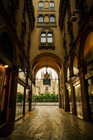 Milan, Italy - June 17, 2019: Milan city Cathedral at Piazza del Duomo square in the early morning. View from Passaggio Duomo streetのeditorial素材
