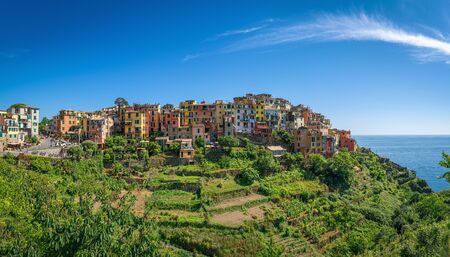 Corniglia town at Cinque Terre, Italy in the summerの写真素材