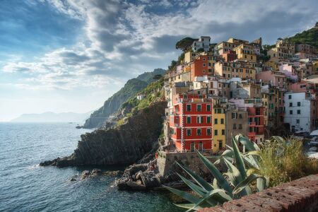 Riomaggiore town in Cinque Terre, Italy in the summerの写真素材