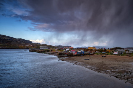 Teriberka village at Kola Peninsula in the autumn. Murmansk Region in Northern Russia