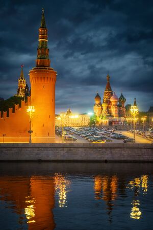 Moscow, Russia. Empty streets in the city center due quarantine COVID-19. Kremlin and Red Squareの写真素材